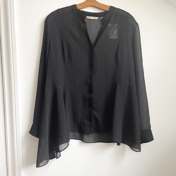NWOT Soft Surrounding Black Sheer Asymmetrial Tunic Mandarin Collar Size PS - Picture 1 of 6
